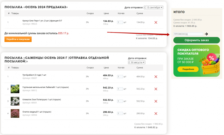 Активация промокода АгроСемФонд