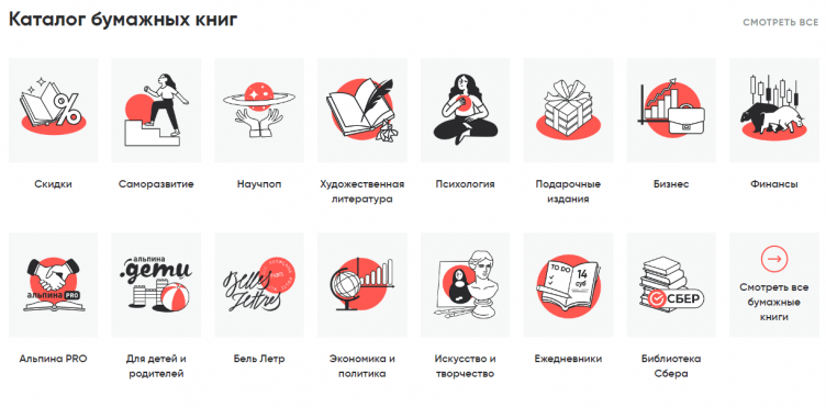 Выбор товаров на сайте Альпина Паблишер
