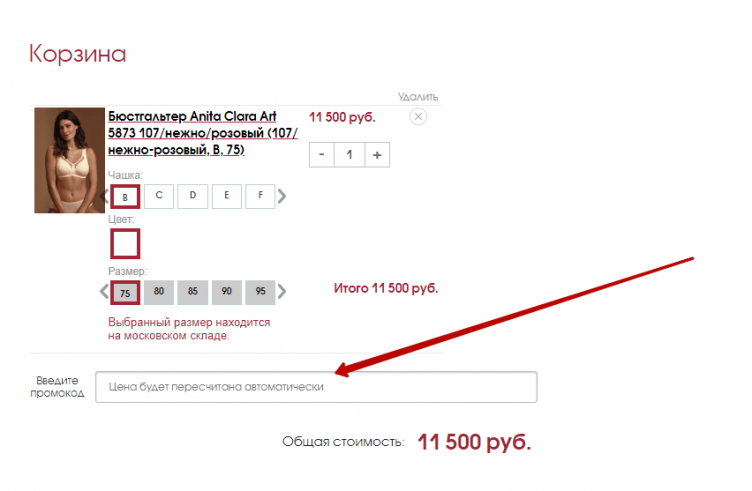 Ввод промокода AnitaShop