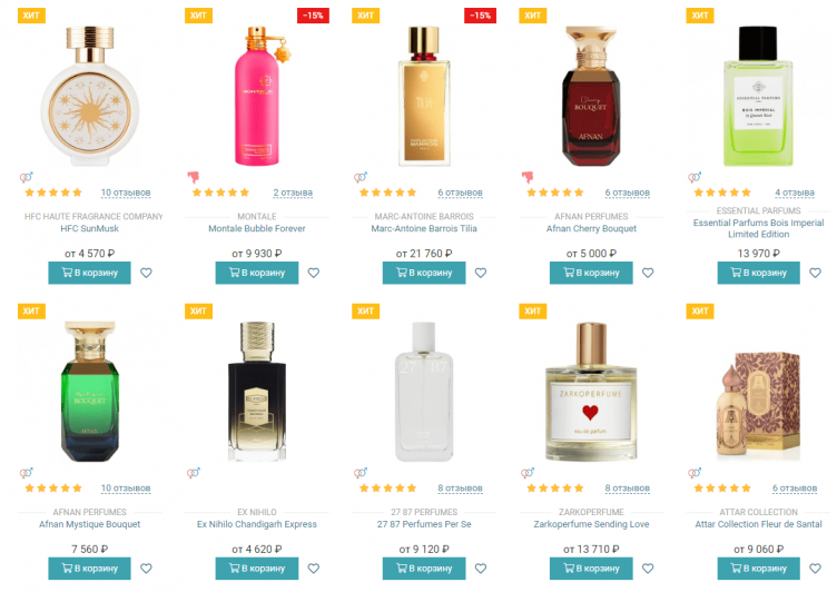 Выбор товаров на сайте Аромакод