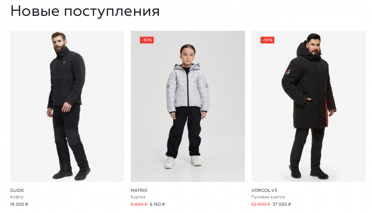 Выбор продукции на сайте BASK