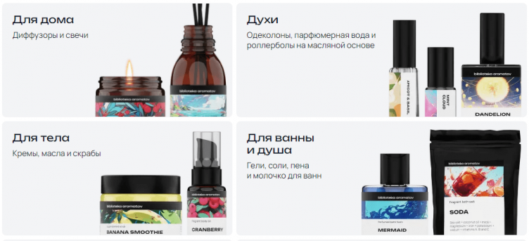 Выбор товаров на сайте Библиотека Ароматов