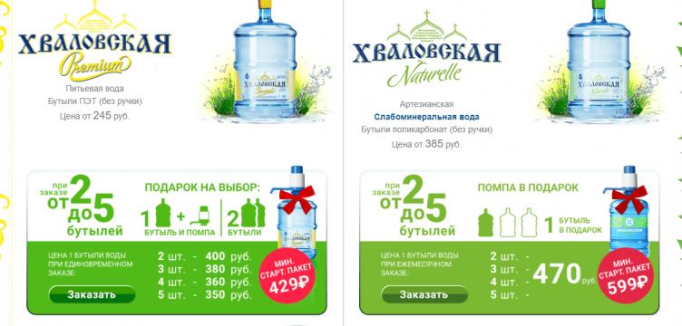 Выбор товаров на сайте Хваловские воды