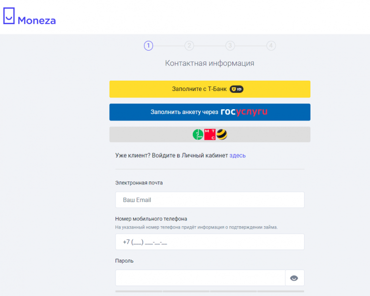 Онлайн заявка в МФО Монеза
