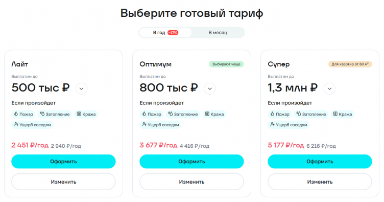 Выбор тарифа на сайте РосГосСтрах