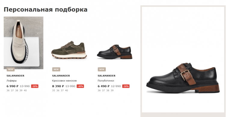 Выбор обуви на сайте Salamander