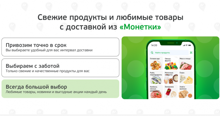 Оформление заказа в приложении Монетка