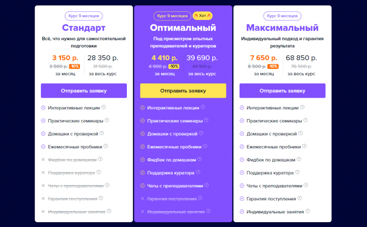 Тарифы на обучение в Учеба.ру