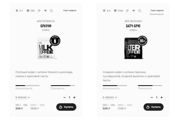 Выбор товаров на сайте Tasty Coffee