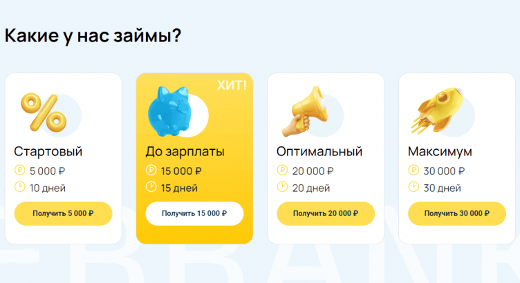 Виды займов в Веббанкир