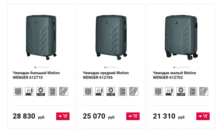 Выбор товаров на сайте Wenger