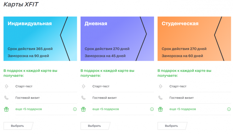 Выбор абонемента карты X-Fit