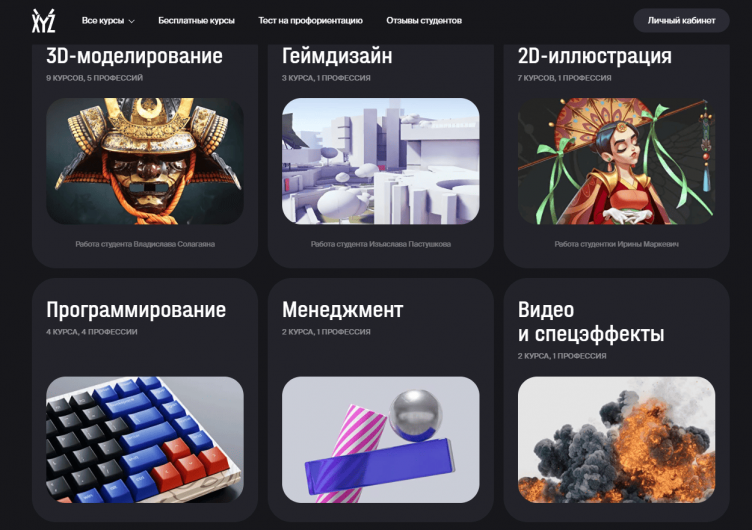 Выбор курсов на сайте XYZ School