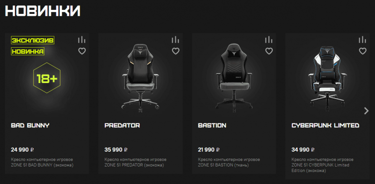 Выбор товаров на сайте Zone 51