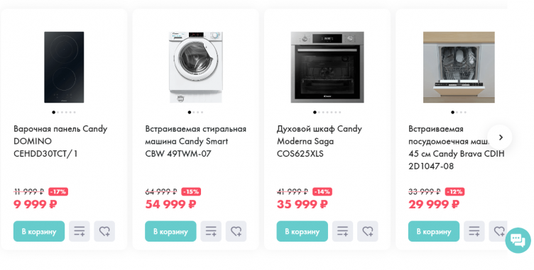 Выбор товаров на сайте Candy