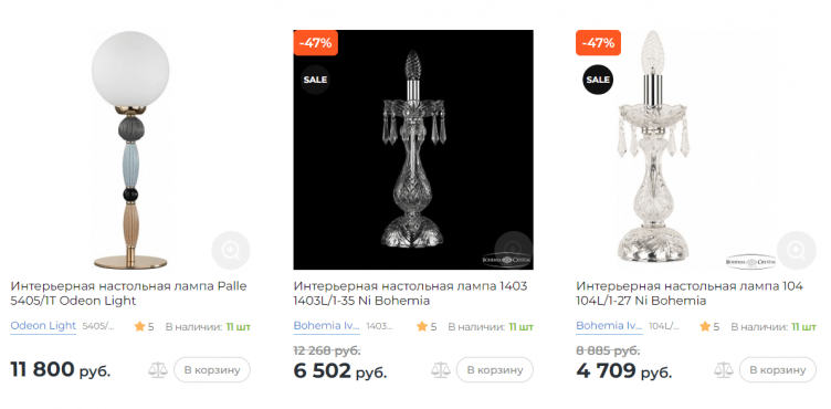 Выбор светильников на сайте Lampadia