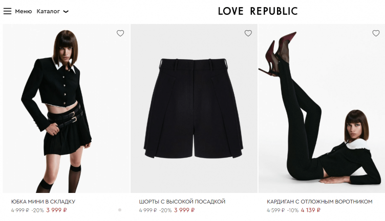 Выбор одежды на сайте Love Republic