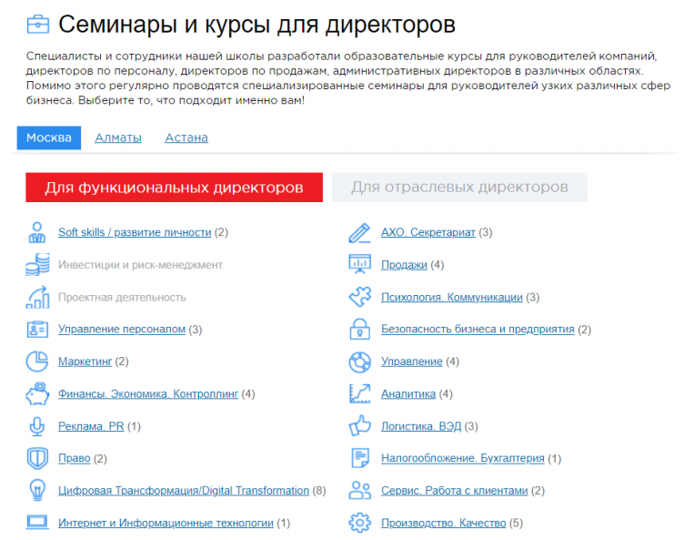 Выбор обучения на сайте Moscow Business School