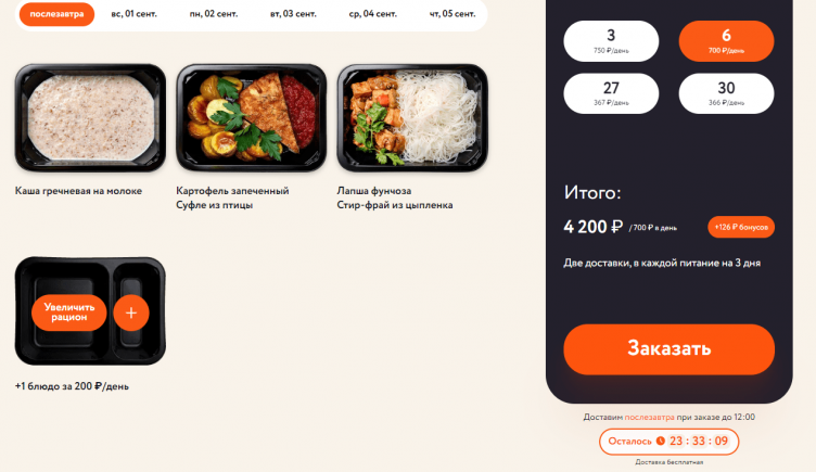 Оформление заказа на сайте My Food