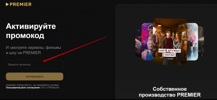 Ввод прмоокода Premier